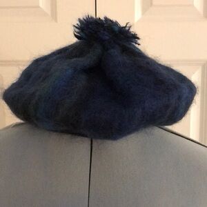 Donegal Designs Blue Green Blackwatch Plaid Mohair Wool Hat Beret
